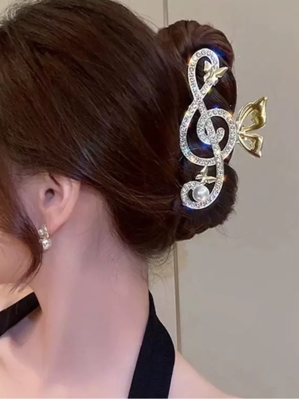 Gold Crystal Treble Clef Hair Clip - Elegant Women’s Hair Accessory
